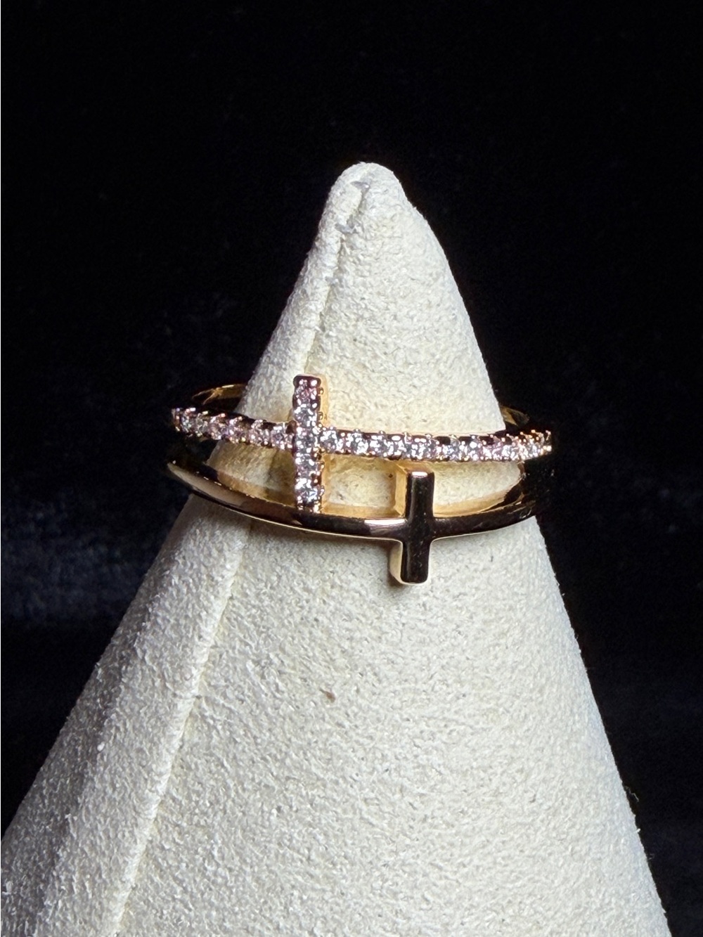 18K Gold Filled Cross Pave Ring - Women's Religious Ring Size 10